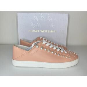 NWT STUART WEITZMAN SNEAKERS LEATHER PINK PEARL BEADED SLIP ON CONVERTIBLE